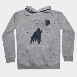 Inspirational Illustration With Wolf, Moon, Stars And Forest In Double Exposure Style Hoodie